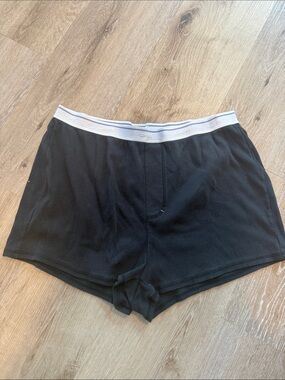 SKIMS Black Lounge Sleep Shorts with White Elastic Waistband